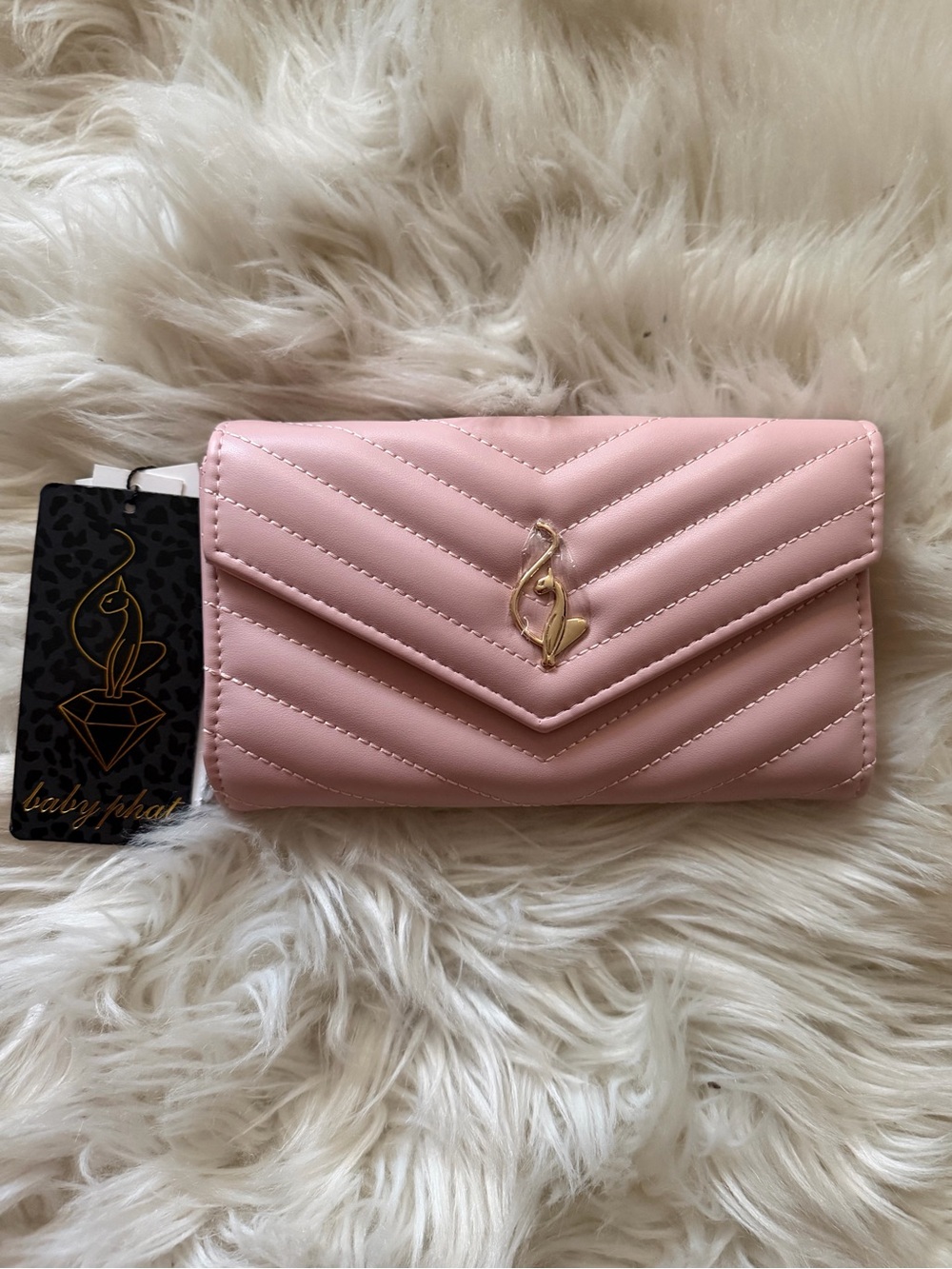 Baby Phat pink chevron quilted wallet with gold logo. NEW